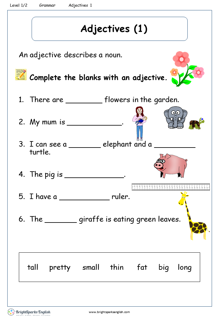 Adjective Worksheet For Grade
