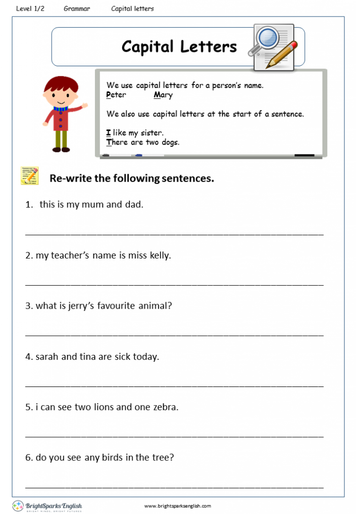 Use Of Capital Letters In English Worksheets