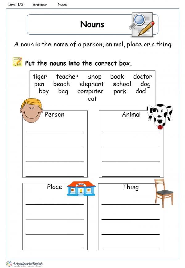 Grade 3 Sort The Nouns Worksheet