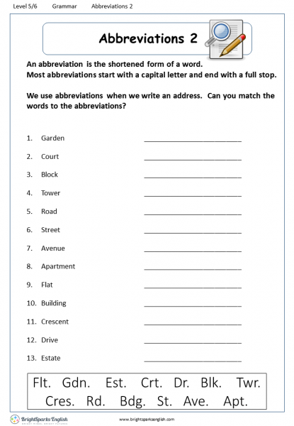 Abbreviation Worksheet Grade 4
