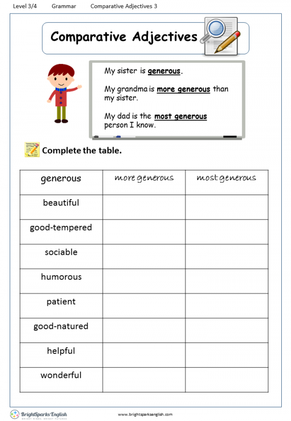 Comparative Adjectives Worksheets Grade 5