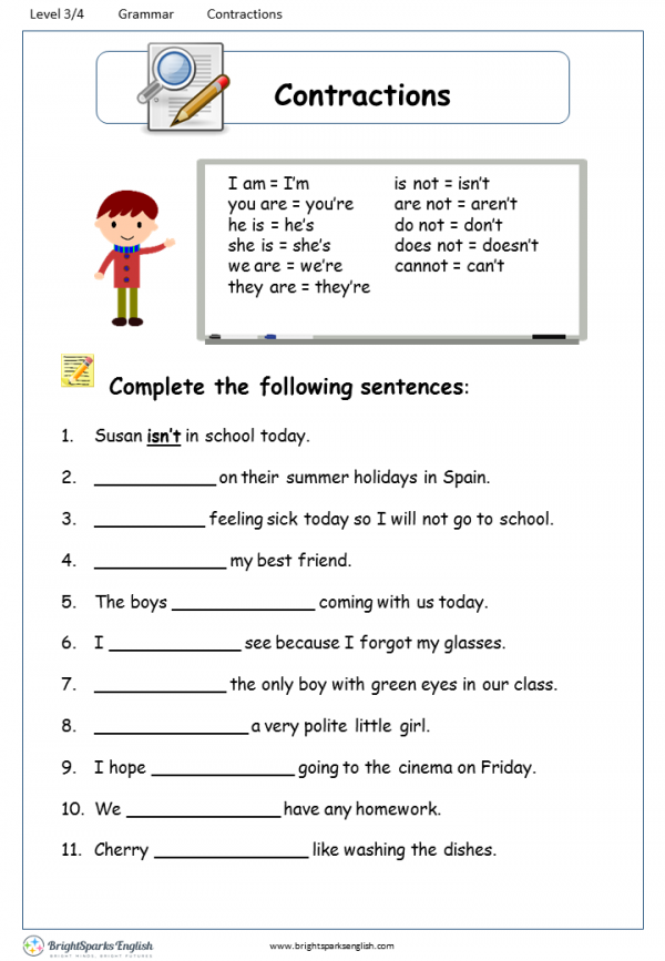 Contraction Worksheet 1st Grade