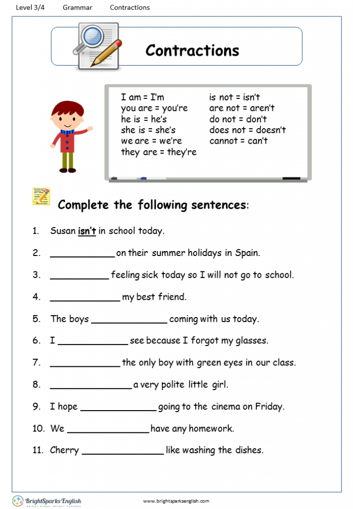 Auxiliary Verb Contractions Worksheet