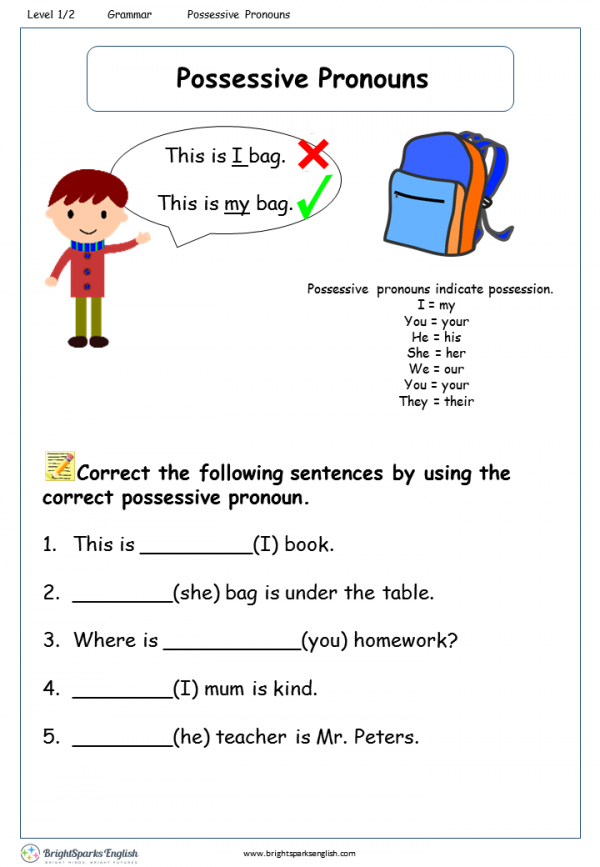 Possessive Pronouns Worksheet Ks1