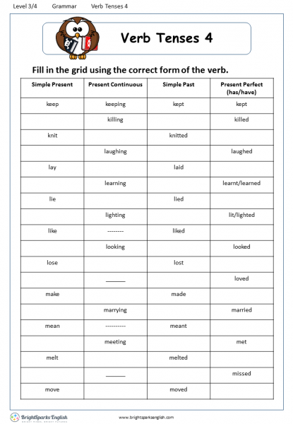 Verb Tenses Worksheet 4 – English Treasure Trove