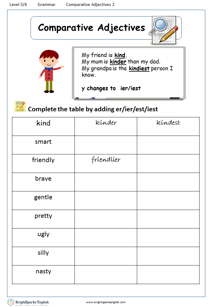 Comparison Of Adjectives Worksheets For Grade 5
