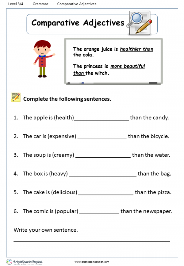Comparative Adjectives Fourth Grade Worksheet