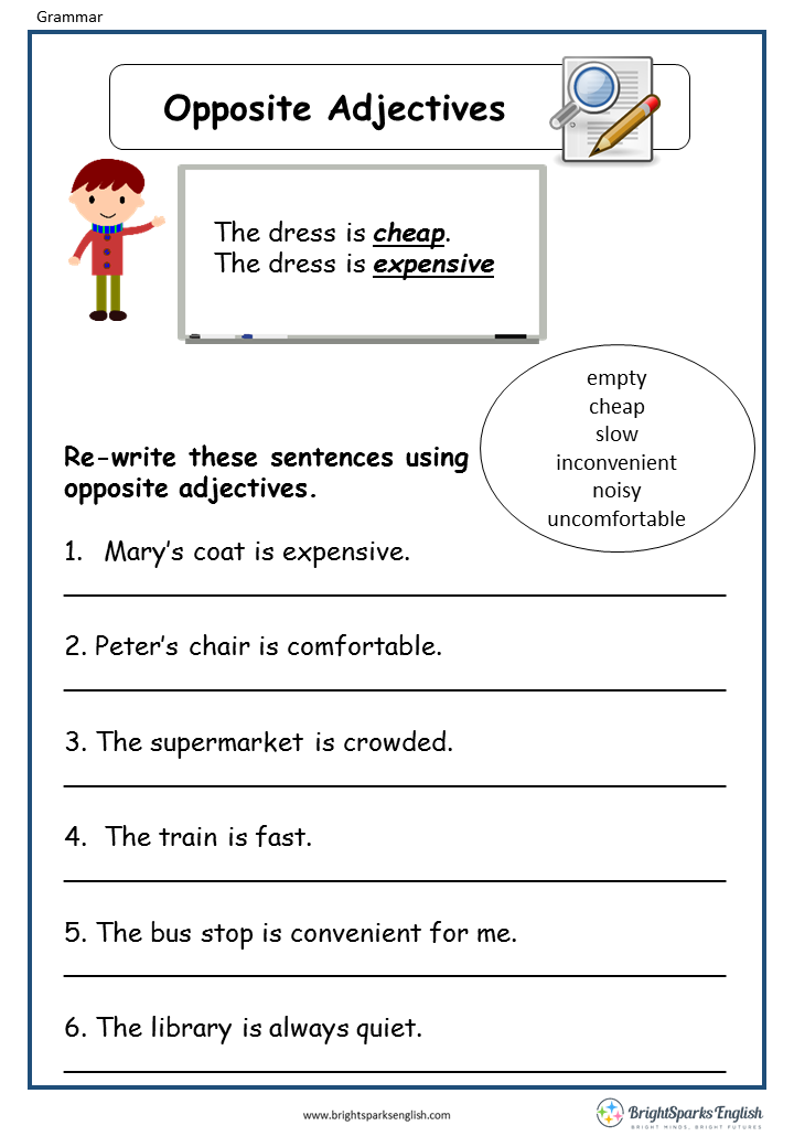 Opposite Adjectives Worksheet Elementary