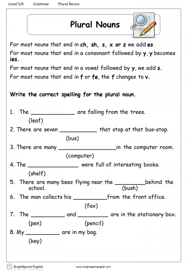Plural Nouns Add Es Worksheet