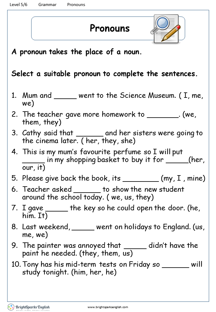 Distinguishing Pronouns From Nouns Worksheets