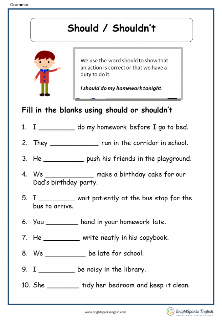 English Worksheet Would Could Should
