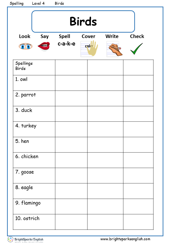English Spelling Worksheet Grade 1