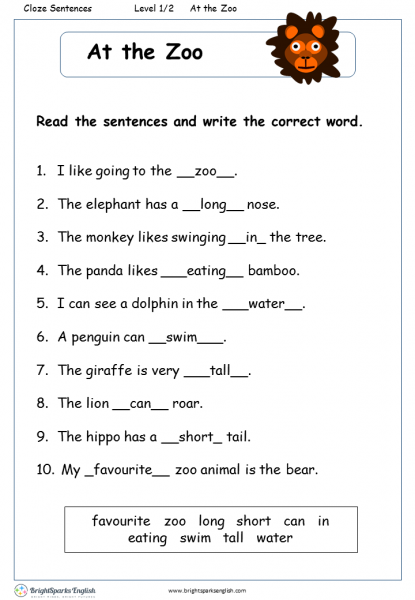 At The Zoo English Reading Worksheet – English Treasure Trove