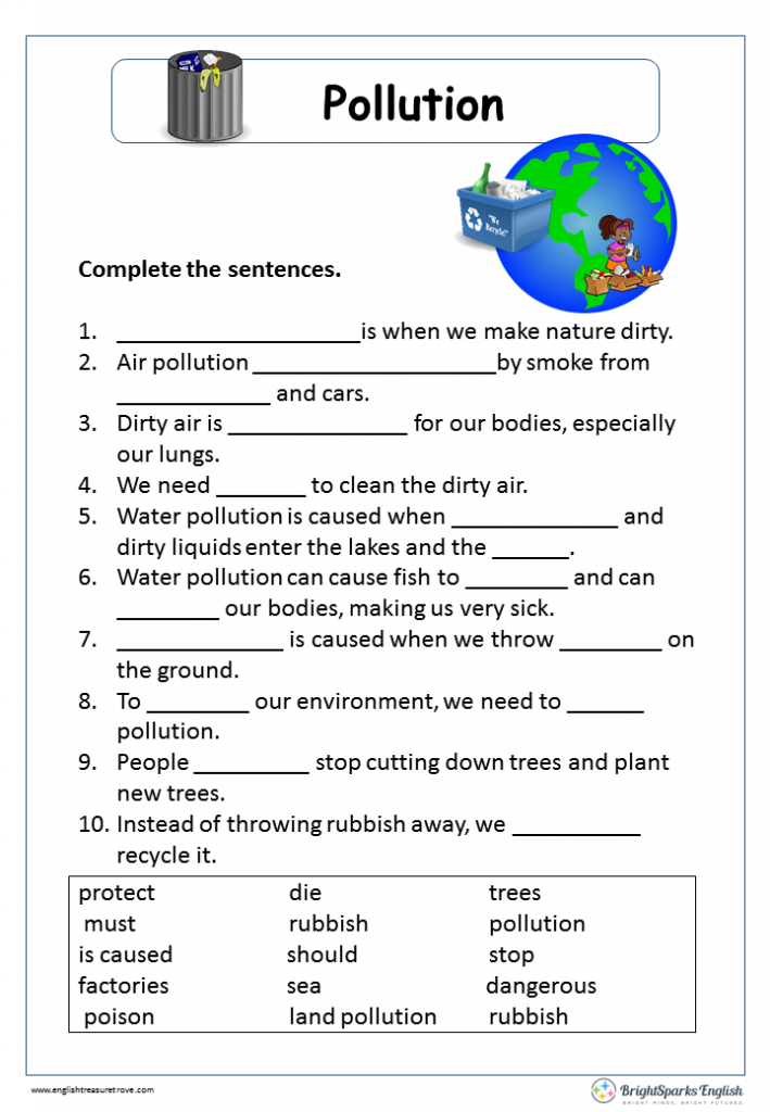 Pollution English Worksheet English Treasure Trove   Pollution 2 709x1024 