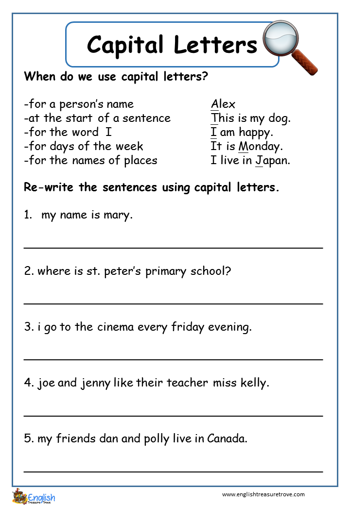 Capital Letter Sentences Worksheet