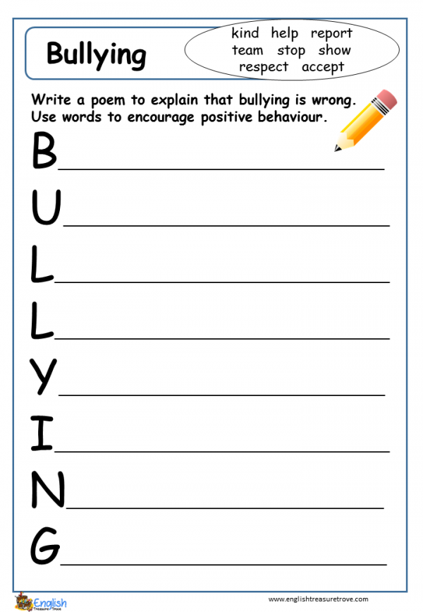 Free Bullying Worksheets For Teens